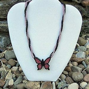 Wooden Beaded Butterfly Necklace handmade handcrafted jewelry